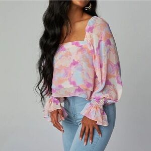 Buddy Love Pastel Watercolor Flowy Ruffled Cropped Top Size Small